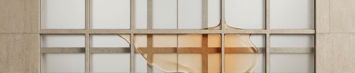 abstract architectural grid with amber liquid distortion